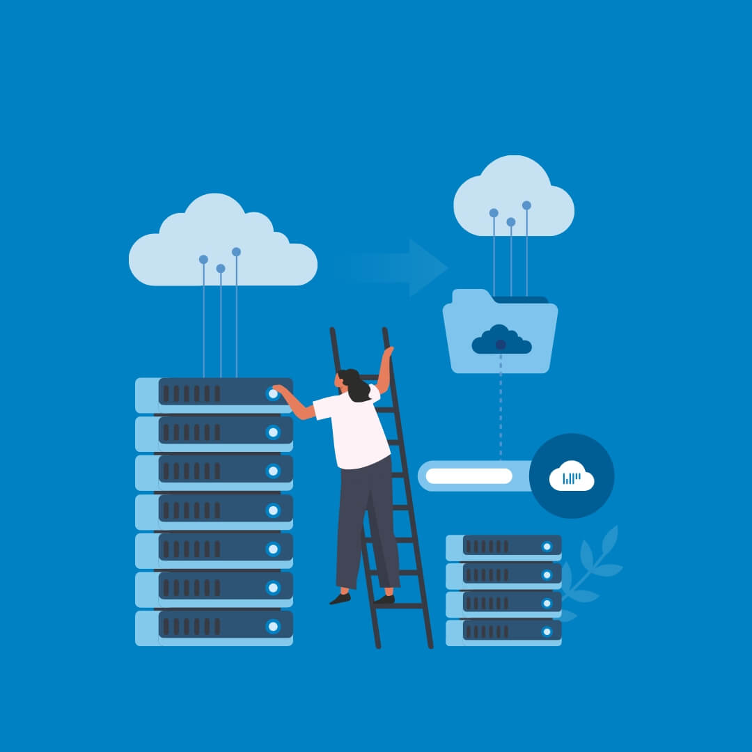 Graphic showing someone working on some servers