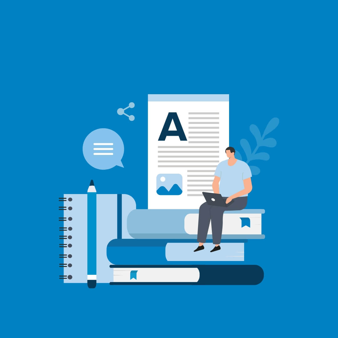 Graphic showing a writer working on a laptop