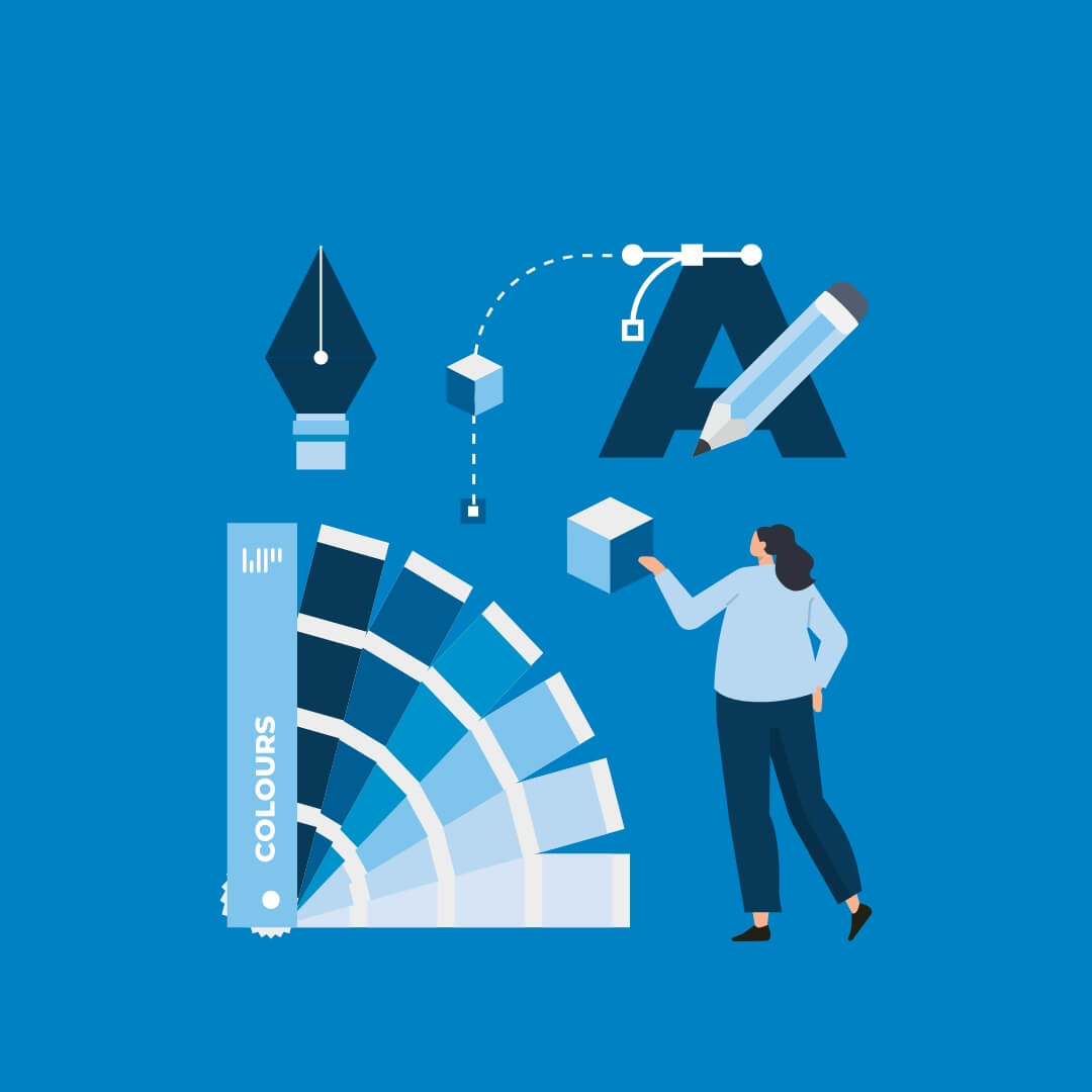 Graphic showing a graphic designer at work